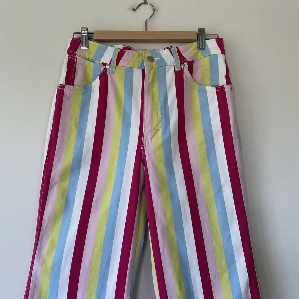 Wrangler Barbie Jeans Womens 29x31.5 Multicolor Striped Flare Denim Barbiecore - Picture 3 of 15